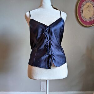 Vintage Y2K Frederick's of Hollywood Blue Camisole Satin Lingerie Tie Front 1X